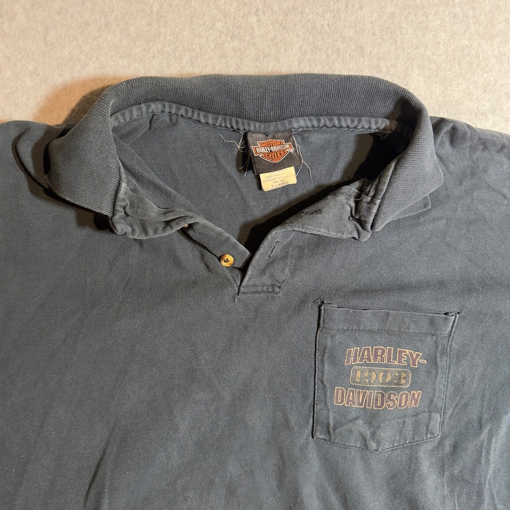 Vintage Harley Davidson Ft Lauderdale Polo Shirt Mens XL Black Pocket Tee Faded